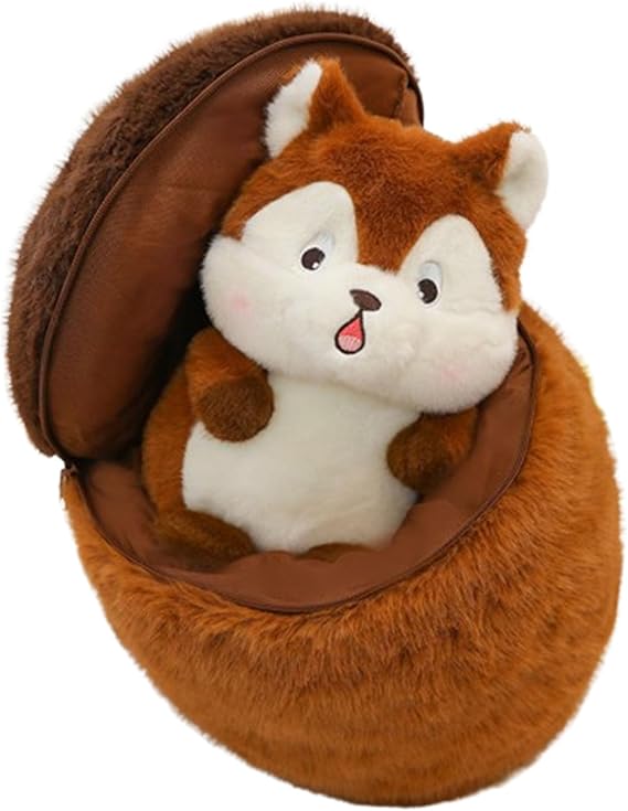 Squirrel Soft Toy, Brown Squirrel Teddy with Hazelnut Cottage, Lifelike Cuddly Squirrel Stuffed Animal Plush Soft Toys, Super Soft Cuddly Wild Animal Fluffy Plush for Kids Gift Home Decor (40cm)