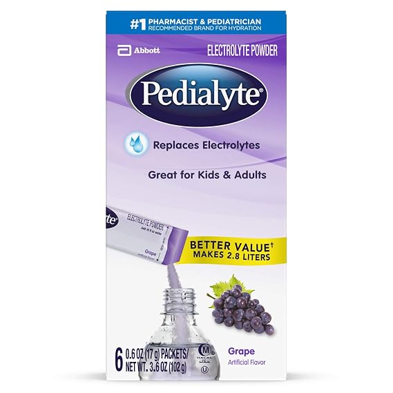 Pedialyte Electrolyte Powder Packets, Grape, Hydration Drink, 6 Single-Serving Powder Packets