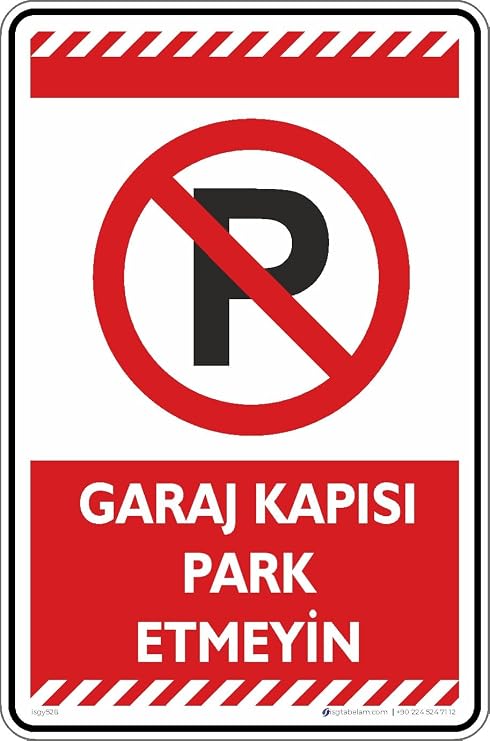 Garaj Kapısı Park Etmeyin/Fosforlu Etiket (Kırmızı, 25x35 cm)