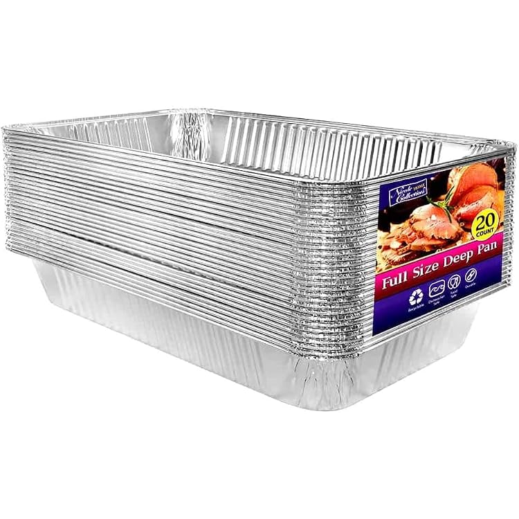Aluminum Deep Foil Pans Full Size, Large Disposable Roasting & Baking Pan, 21x13 20 Pack Super Heavy Duty Chafing Trays for Hotels, Restaurants, Caterers, Steam Table, Buffets & Bakeware