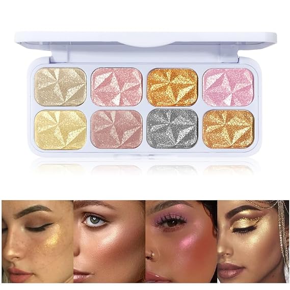 8 Colors Highlight Eyeshadow Palette,Sparkle Shiny Eye Shadow Plate Pigmented Glitter Eyeshadow Professional Makeup Highlighter (Highlighter)