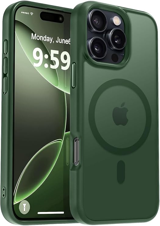 URUCHI Güçlü Manyetik Telefon Kılıfı, [Mag-Safe ile Uyumlu] [Askeri Düzey Düşme Koruması] [Güçlü Silikon Kenarlar] İnce Yarı Saydam Mat Koruyucu Kılıf (Koyu Yeşil, iPhone 15 Pro Max 6,7 inç)