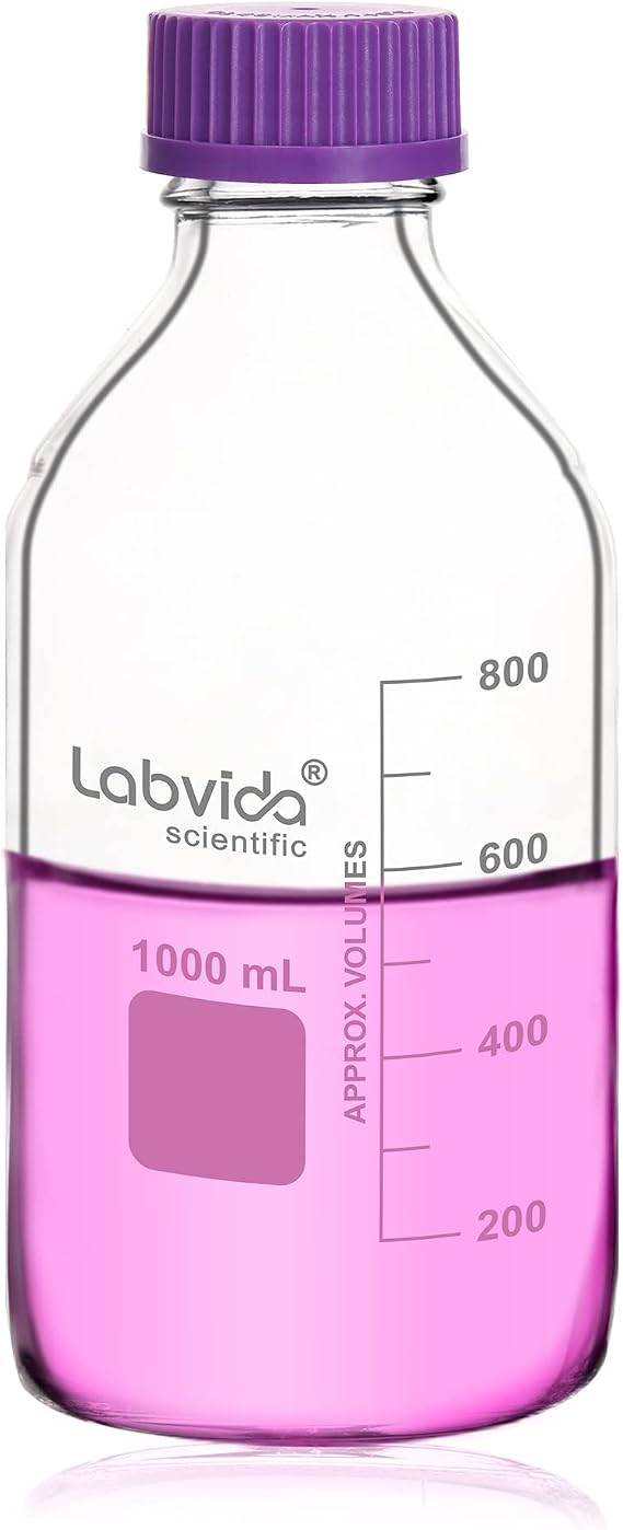 1000ml Glass Media Reagent Bottles with GL45 Screw Cap, LVAD007