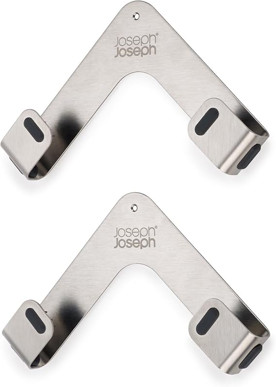 Joseph Joseph Space Set of 2 Pot and Pan Lid Holders Self Adhesive Wall Mount Storage Organizer, Suitable for Lids up to 11 in, 3M VHB Tape and Screws Included, Stainless Steel