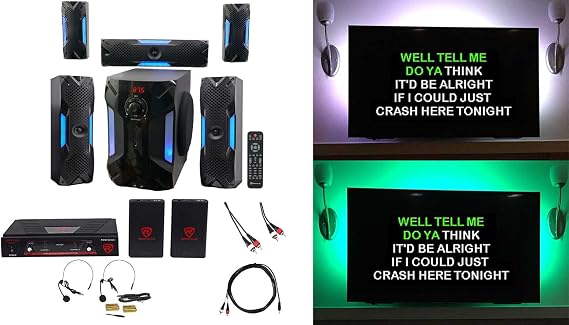 Audiosavings Bundle: Rockville HTS56 Home Theater System+8" Subwoofer Bundle with Rockville RWM1203VH Dual Handheld Microphone System+(2) Cables+Monitor (5 Items)