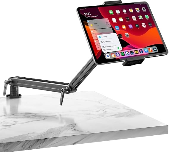Feising Aluminium Tablet Holder with Swivel Arm - 360° Rotating Metal Base Flexible Arm Compatible with iPad Air/Pro/Mini Samsung Galaxy (15.6 inches)