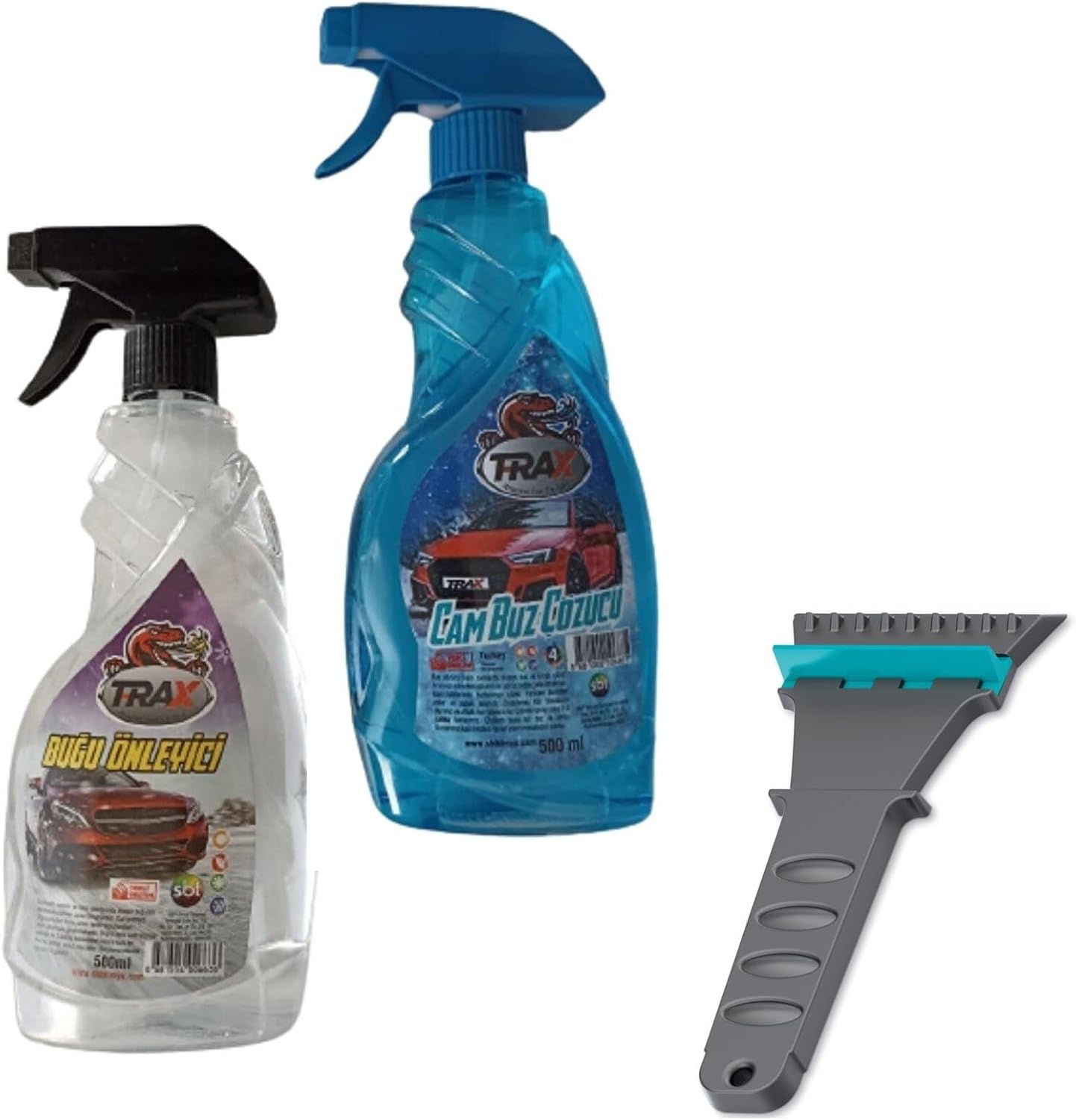 Oto Cam Buz Çözücü Sprey 500ml  Araç Buğu Önleyici 500ml  Araba Buz Kazıyıcı Oto 3’lü Kış Set