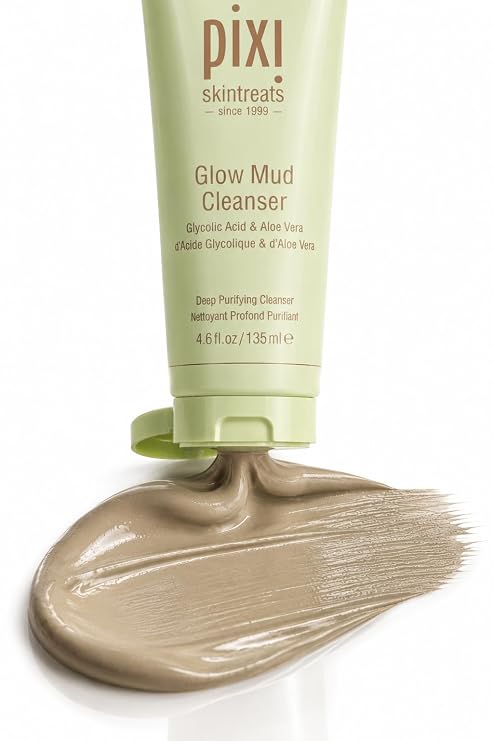 Pixi Glow Mud Cleanser | Purifying Daily Cleanser with 5% Glycolic Acid | Gently Exfoliates & Purifies Without Stripping | Deep Pore Cleanse & Brighten | 4.57 fl. oz / 135 ml