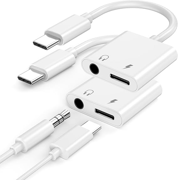 2 Pack [Apple MFi Certified] iPhone 17 16 15 Headphone Adapter | USB Type C to 3.5mm Headphone Jack Aux Audio and Charger Adapter Splitter Dongle for iPhone 17/Air/17 Pro/17 16 15 Pro Max
