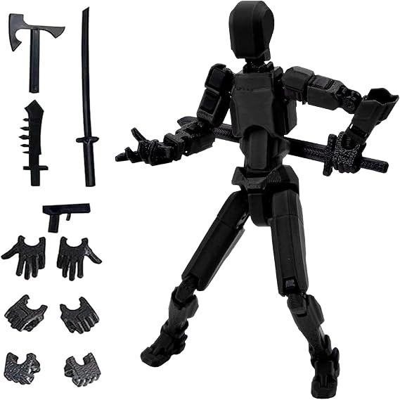 3D Printed Moveable Joints Robot，Finger Exercising Toys Assembly Set，Multi Joint Movable Model，Full Body Mechanical Movable Toy,Movie Character Desktop Decoration for Game Lovers (black)