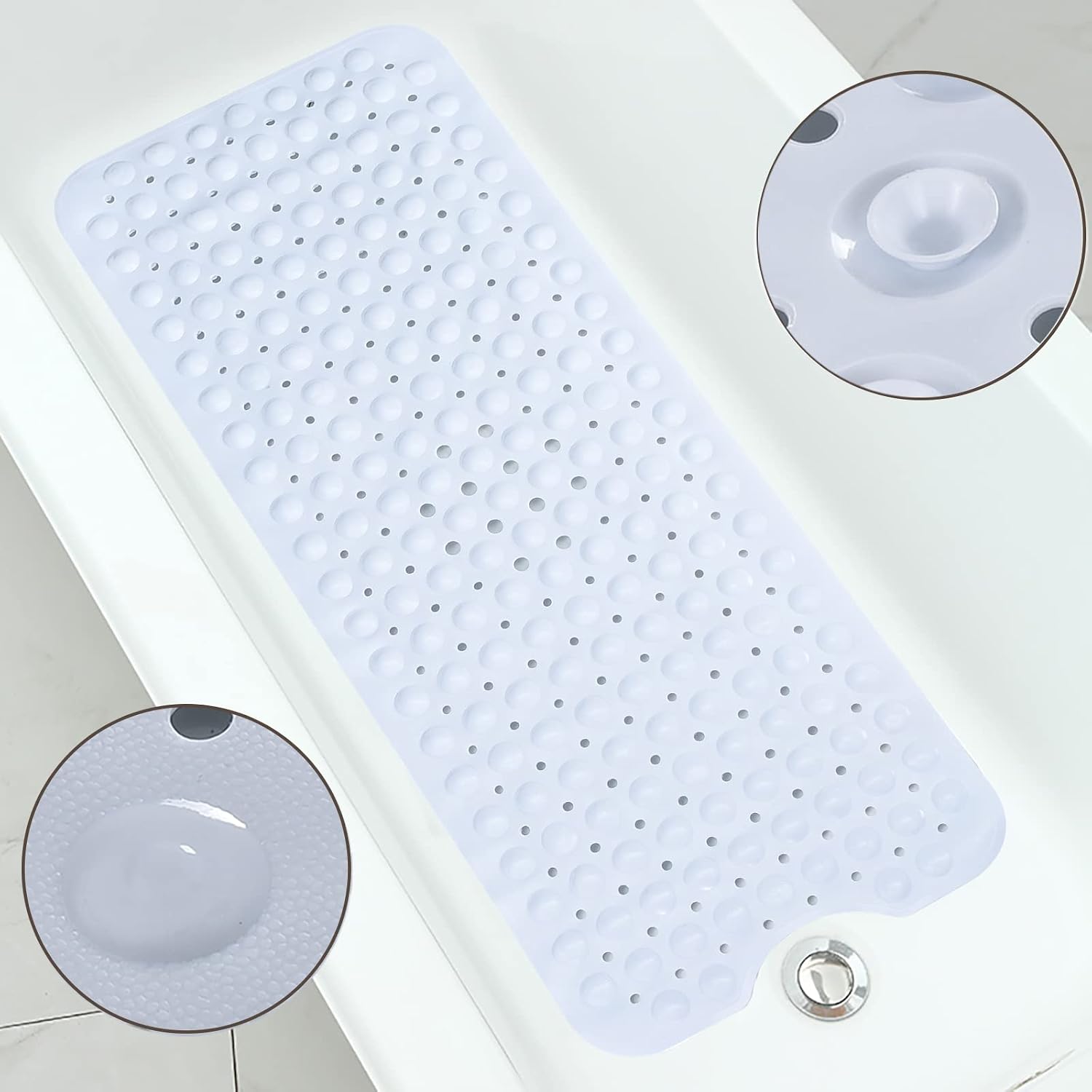 LUFENG Shower Mat, Non Slip Bath Mat with 200 Suction Cups PVC Bathtub Mat Extra Long 101x40.5cm For Bathroom, Hotel, Pet Shower White
