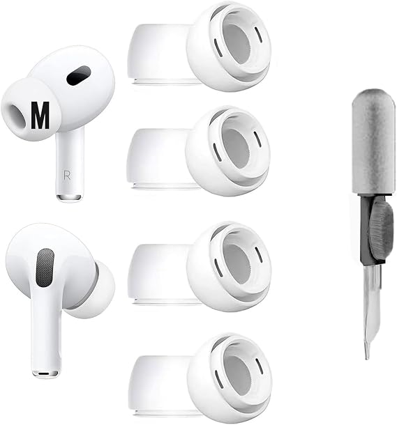 Replacement Ear Tip for AirPod Pro 2nd/1st Generaiton, Earbuds Caps Covers Earbuds Tips Ear Gel Silicone Eartip 4 Pairs with Cleaner kit, Medium Size 4 Pairs, White ywkitwm