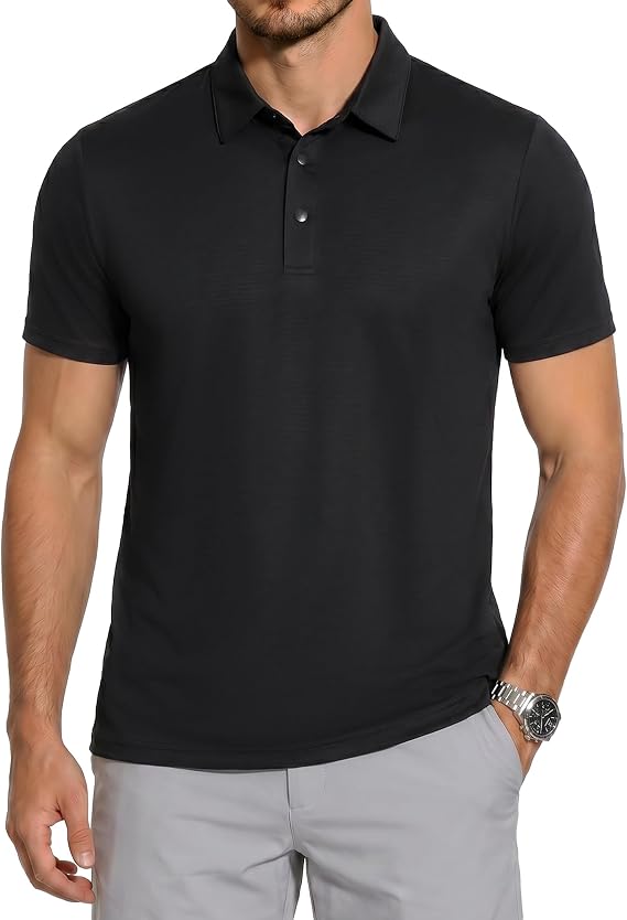ZENGVEE Mens Polo Shirts Snap Button Quick Dry Golf Short Sleeve Tops S-3XL