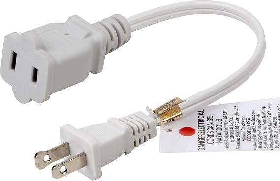 2Pack Short Polarized US 2 Prong Male-Female Extension Power Cord