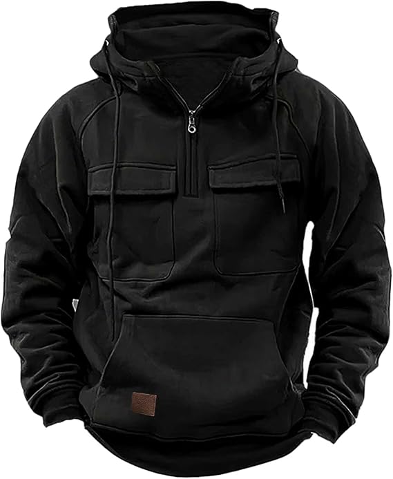 Mens Tactical Hoodie Quarter Zip Cargo Pullover Hoodies Workout Outdoor Military Training Adventure Winter Jackets