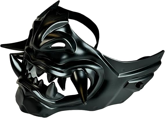 Japanese Monster Hannya Mask Demon Oni Samurai Half Face Shield (Black), One size fit most...