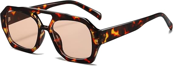 Breaksun Retro Aviator Sunglasses for Women Men Trendy 70s Hexagonal Square Double Bridge Vintage Sun Glasses