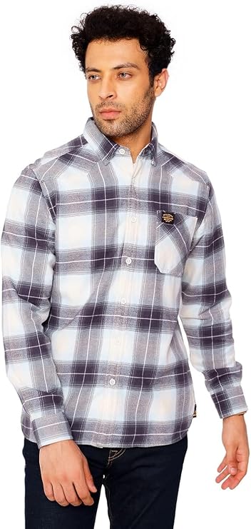 Royal Enfield Heavy Weight Flannel Shirt for Men 100% Cotton Button Down Plaid Shirts Long Sleeves Checkered Men's Shirt