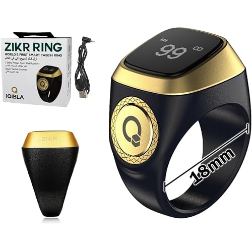 Anlising Smart Ring Counter, Smart Tasbih Zikr Ring, Muslim Islamic Prayer Smart Rings, Tasbih Counter Smart Ring, Tasbeeh Smart Counter, Digital Electronic Smart Tally Counter for PrayerBlack, 20MM