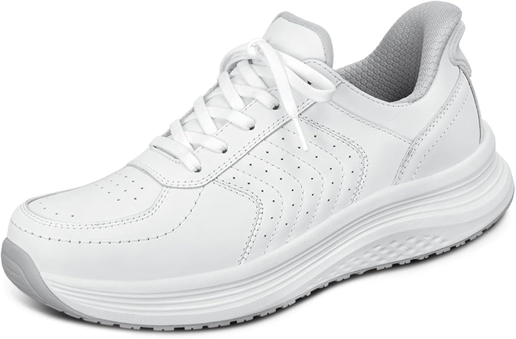 Orthofeet Roam Orthopedic Women's Slip-On Sneakers | Hands-Free Water-Repellent Leather Walking Shoe with Grippy Sole, Padded Ergonomic Cushioning, Arch Support, Wide Toe Box