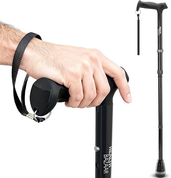 HEALTHBAZAAR All Terrain Walking Stick for Men & Women, Lightweight, Foldable, Adjustable, Shock Absorption, Collapsible Walking Stick for Seniors & Adults | HealthBazaar