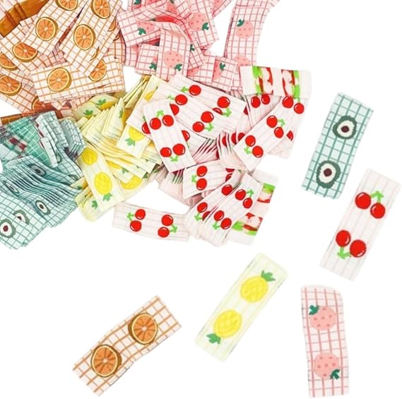 100pcs Cute Fruit Sewing Label, Embroidered Applique Fold Woven Label Tags Sew on Applique for Sewing Knitting Crocheting Quilting Gift Wrapping DIY Accessories (Mixed)