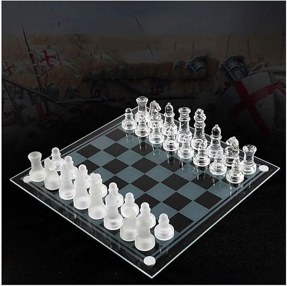 Senon Glass Chess Cam Satranç Takımı Kullanışlı Dekoratif Şık Hediyelik (25x25 cm)