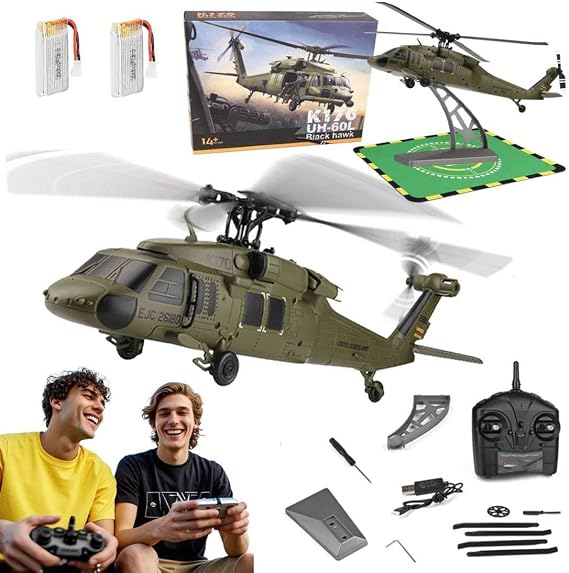 WL K170 Remote Controlled Helicopter, 4CH 2.4G Flybarless UH-60L RC Military Aircraft with Altitude Hovering, Brushless Motor for Adults, 6-Axis Gyro RC Plane (Helicopter + 1 Battery)
