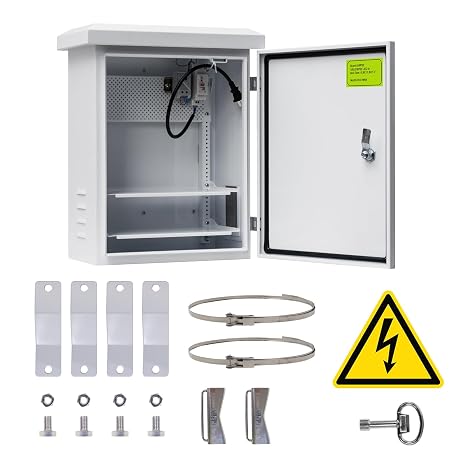 Nema Waterproof Electrical Box with Fan & Thermostat Vented 15.7X19.8X7.9 | Weatherprof electric junction enclosure with wall/pole mounting, good for outdoor wiring and power distribution projects