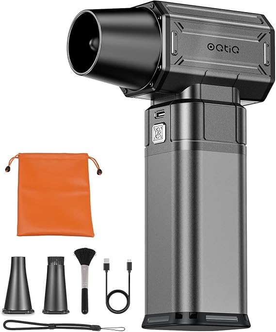 OQTIQ Electric Air Duster-Upgrade 40mm Big Motor for 150000RPM, Compressed Air Duster with 450g Wind Pressure, 4-Gear Adjustable Cordless Air Blower for Computer, Keyboard, Home Clean, Outdoor and Car