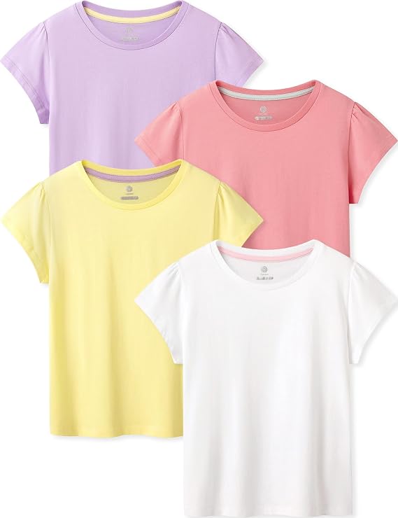 LAPASA Boys & Girls Cotton T-Shirts 4 Pack Tagless Tees for 3T-13Y Kids K01