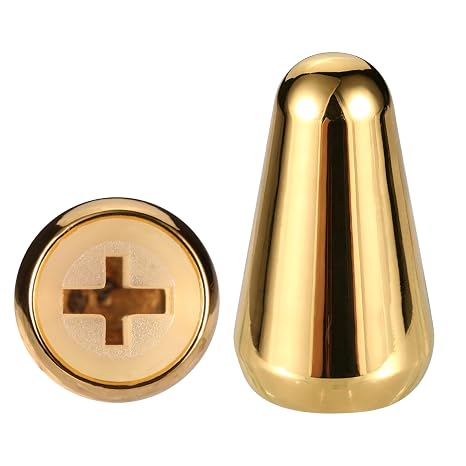 2-Pack Chrome 5-Way Switch Tip & Knob Cap Set for Fender Strat/Telecaster | Durable Metal Replacement Parts with Polished Finish (Gold)