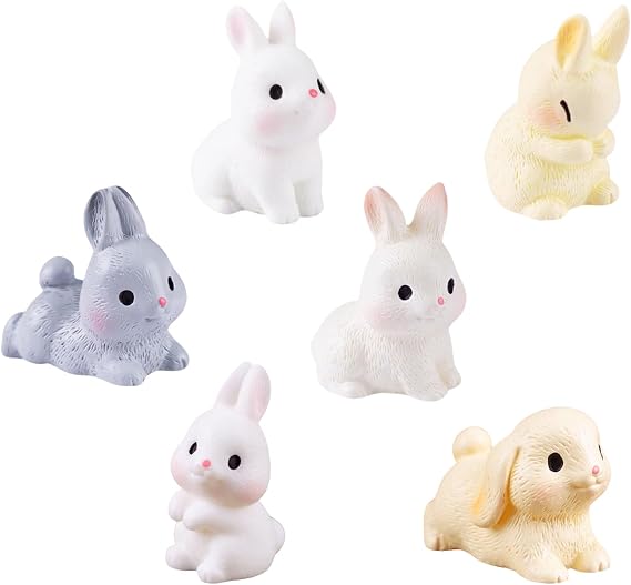 6 PCS Rabbit Figures Toys Bunny Cake Topper,Rabbit Fairy Garden Moss Landscape DIY Playset Kids Birthday Party Supplies,Easter Bunny Figures Ornaments, Easter Decoration Small Gift (6P)