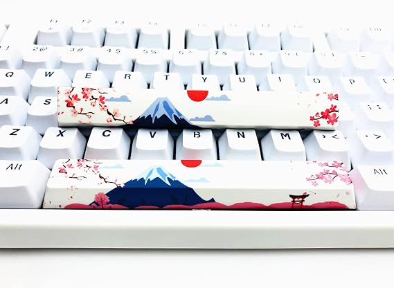 Novelty Spacebar Artisan Keycap PBT Dye Subbed 6.5u Custom Keycaps Cherry Profile for Standard ANSI Cherry MX Mechanical Gaming Keyboards (6.5u Mt.Fuji&Sakura)