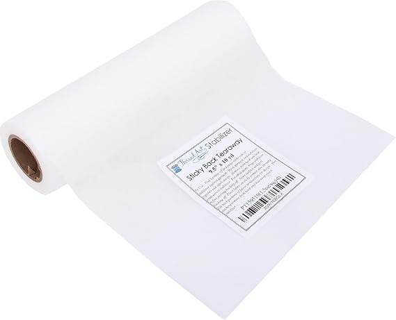 Threadart Sticky Back Tearaway Embroidery Stabilizer - 9.5" x 10 yd Roll | Self Adhesive Machine Embroidery Backing for Hard to Hoop Items - Paper Backing