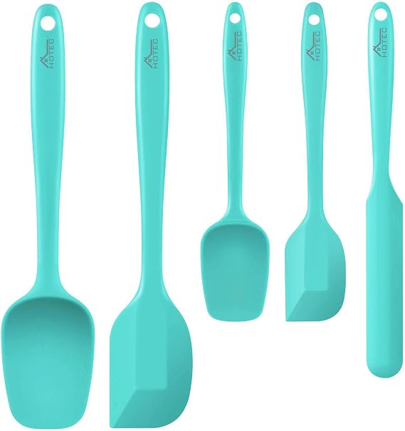 HOTEC 600F Heat Resistant Silicone Rubber Spatula Set, Aqua Sky, Set of 5