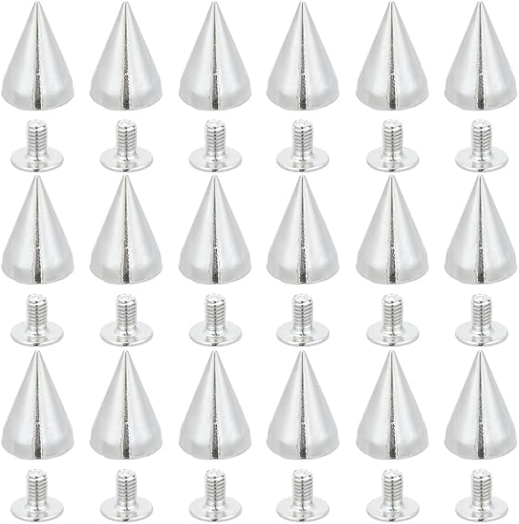 GORGECRAFT 100 Sets 9.5x6.5mm Metal Screw Rivet Cone Spikes Small Screwback Studs Silver Cone Punk Leather Rivets Tree Spikes Screw on Metal Studs for Clothing Rock Style DIY Crafts Shoes