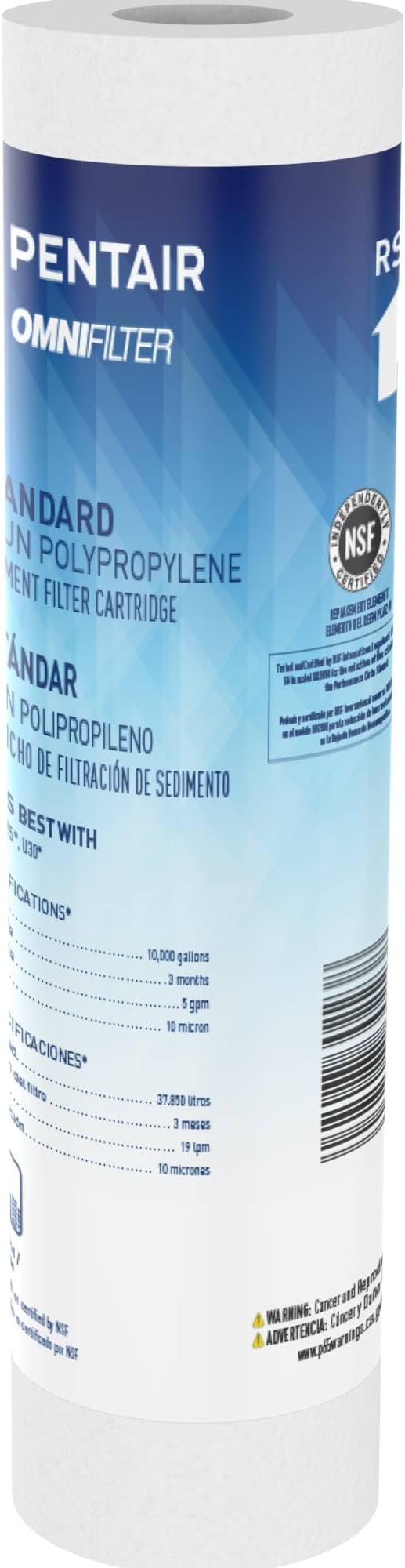 Pentair OMNIFilter RS14 10" x 2.5" Sediment Water Filter, 10,000 Gallon | Spun Polypropylene Gradient Density Reduces Sand, Silt, Rust and Dirt for 10,000 Gallons on City and Well Water