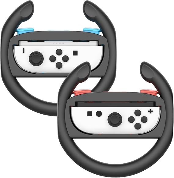AriKroii 2 Pack Steering Wheels for Nintendo Switch 2 Joy C on Controller, Racing Wheels Compatible with Mario Kart World, Family Multiplayer Gaming Accessories