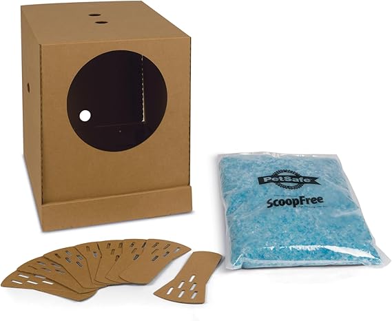 PetSafe Disposable Litter Box with Litter - Collapsible, No-Mess Box with Reliable, Leak-Proof Protection & Superior Odor Control - Includes 4.3 lb Bag Crystal Pebbles & 8 Disposable Scoops