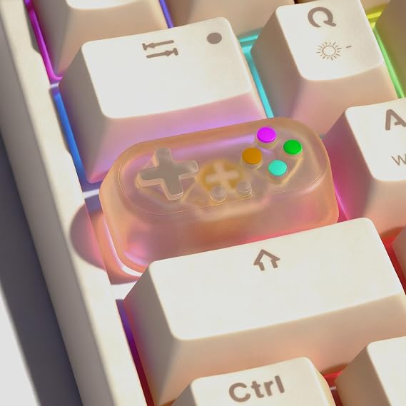 Artisan Keycap, Custom Retro Game Controller Shaped Cap - Pink | Shine Through Resin Handmade Single Replacement Cap for MX Mechanical Keyboard Capslock Key