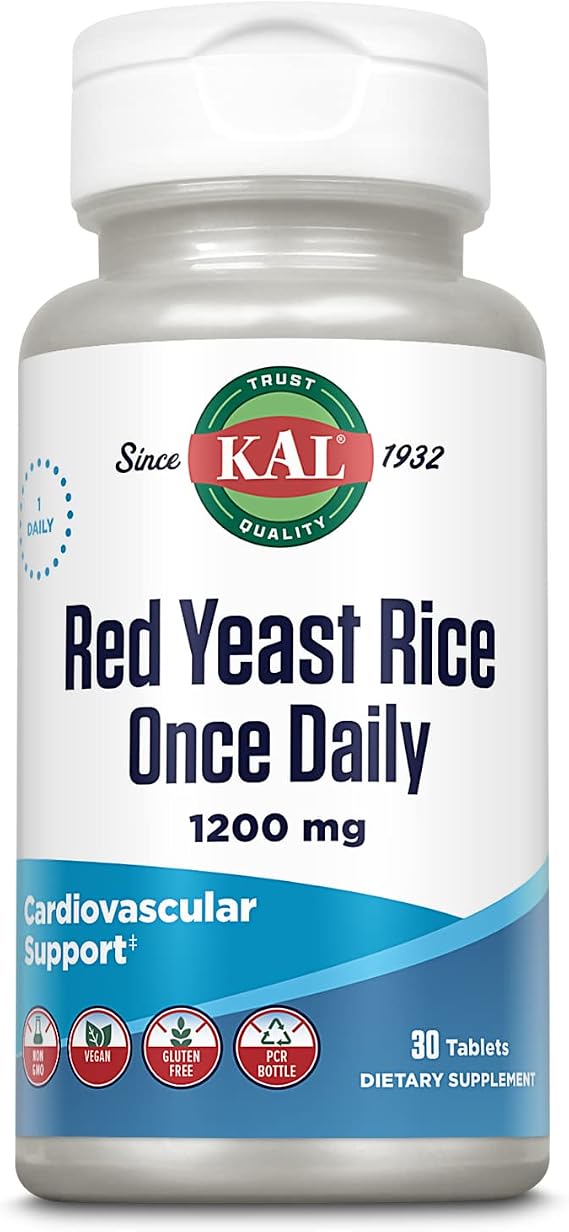 KAL Red Yeast Rice Once Daily 1200mg, Cardiovascular Support* Supplement with Naturally Occurring Unsaturated Fatty Acids, Amino Acids & Phytonutrients, Vegan, Gluten Free, 30 Servings, 30 Tablets