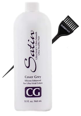 Satin Hair Developer, Silicone Enhancing for Ultra Rich Vivid Colors wSleek Brush Haircolor Dye Activator, Hydrogen Peroxide CG - Cover Grey - 32 oz LARGE size
