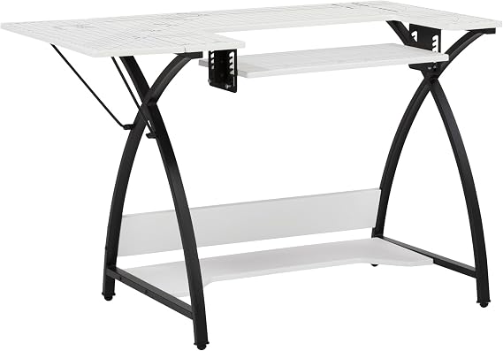 Small Sewing Table with Gridded White Top and Black Legs