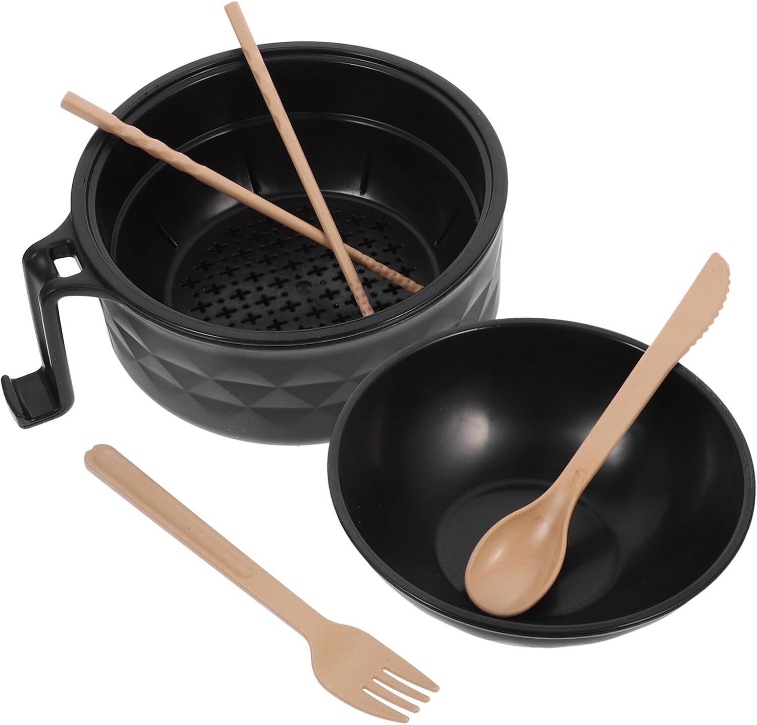 STOBAZA Microwave Ramen Cooker Bowl Instant Noodles Bowl with Bamboo Chopsticks and Spoon Fork Rapid Pasta Cooker Ramen Maker for Dorm Room Essentials