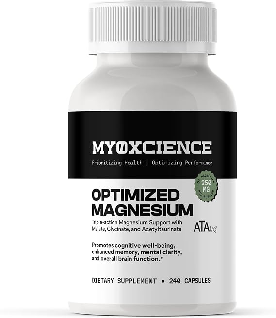 MYOXCIENCE Optimized Magnesium Glycinate + Magnesium Taurate (as ATAmag) for High Brain Bioavailability to Support Stress Relief and Sleep | 80 Servings