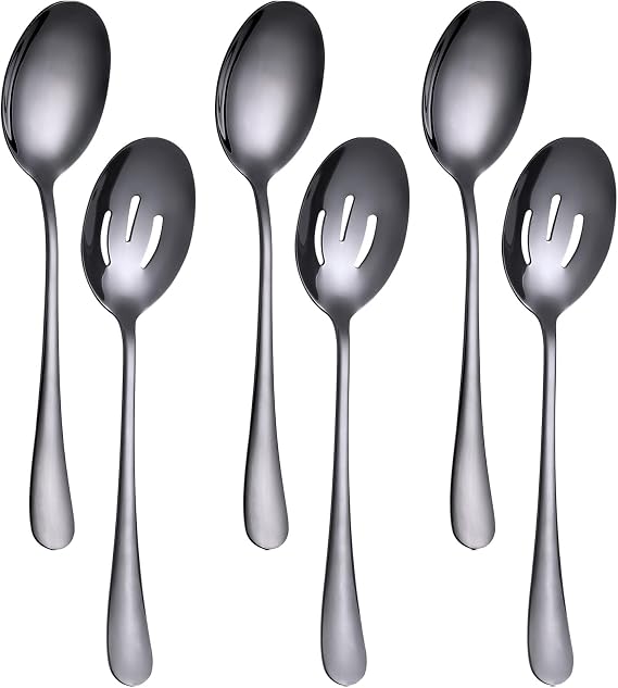 6 PCS Serving Spoons Set, 8.7 Inch Serving Spoon, Slotted Spoons, Black