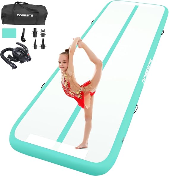 DOBESTS Gymnastics Mat Inflatable Tumble Track Tumbling Mat 6.6ft/10ft/13ft/16ft/20ft,for Home Use Training Yoga Cheerleading with Air Pump