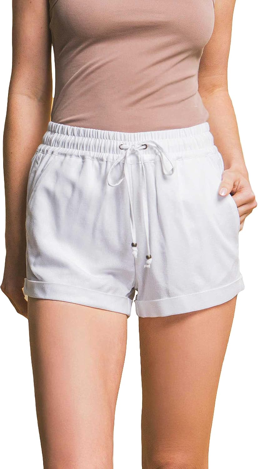 Love Tree Womens Juniors Breeze Linen, Side Pockets Cuffed Shorts