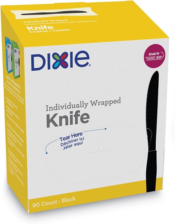 Dixie KM5W540PK Grab'N Go Wrapped Cutlery Knives Black 90/Box